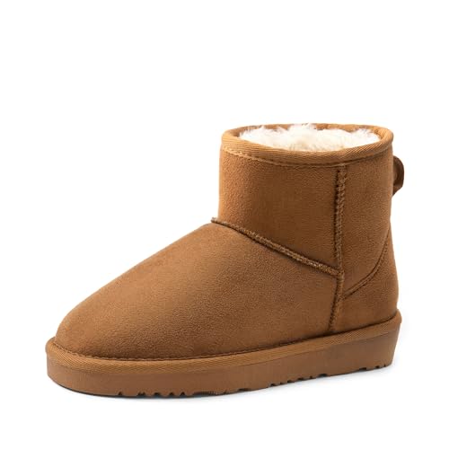 DREAM PAIRS Girls Boys Boots Kids Winter Ankle Faux Fur Lined Snow Shoes FuzzyClassic Kid's Low Boot for Toddler/Little Kid/Big Kid,Size 9 Toddler,Camel,KSB214-1