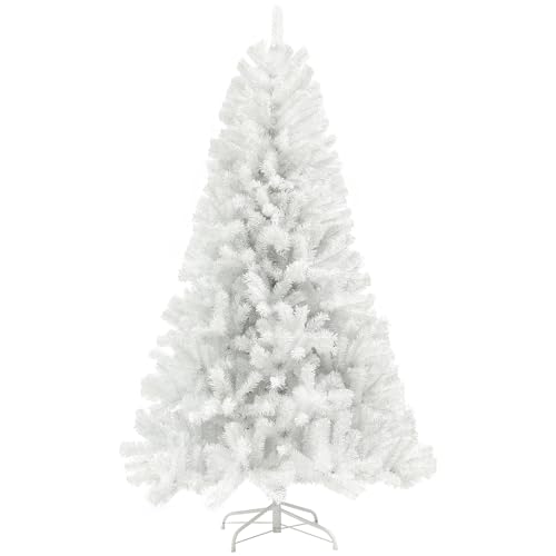 HOMCOM 7.5ft Tall Artificial Christmas Tree Unlit Auto Open White