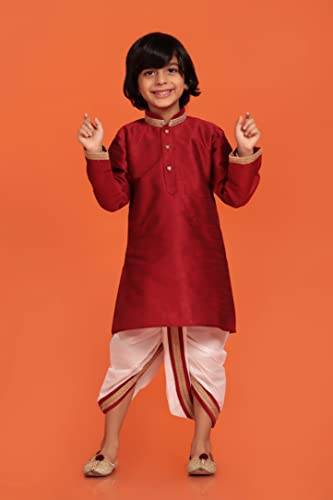 AJ DEZINES Kids Solid Silk Kurta Dhoti Set Traditional Festive & Ethnic Wear Kurta Dhoti For Boys3