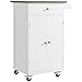 HOMCOM Chariot de Service desserte de Cuisine à roulettes Multi-rangements 1 tiroir Placard 2 Portes avec étagère Porte-torchons MDF Blanc Acier Inoxydable