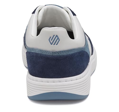 Johnston & Murphy Dawson Moctoe U-Throat Casual Athletic Sneaker, White Full Grain Leather/Blue/Navy Suede, 10 M3