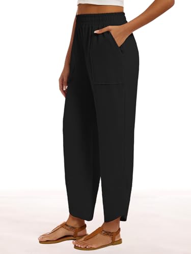 Womens Wide Leg Capri Pants Summer Casual Elastic Waist Palazzo Harem Pants with Pockets4