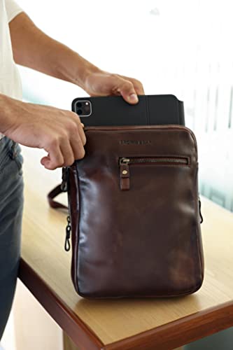 Image of BROWN BEAR 12 inch Geniune Italian Leather Sling Crossbody Messenger Bag for Men & Suitable for Mobile, iPad, Notepad and Other Small Accessories