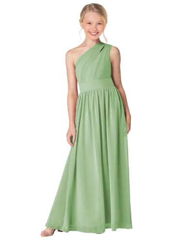 Junior Bridesmaid Dresses One Shoulder A-Line Floor-Length Chiffon for Wedding Party Gowns PY051