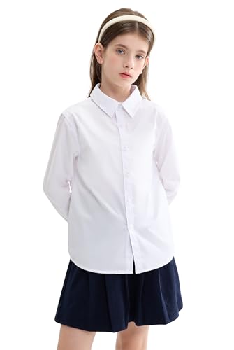 maoo garden Mädchen weißes Schuluniformhemd Langarmbluse Button-Down-Bluse 164