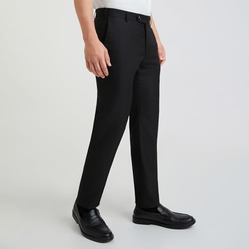 Image of Raymond Men's Slim Fit Mid Rise Structure Pattern Poly Viscose Blend Pleatless Formal Trouser