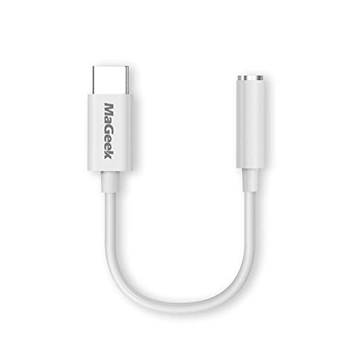 MaGeek Type C to 3.5mm Headphone Audio Adapter USB-C to Earphone Aux Adapter [Full Digital Hi-Resolution 96 kHz /24-bit] for iPad Pro/Google Pixel/Pixel 2/3/Samsung S10 S9/OnePlus and More (White)