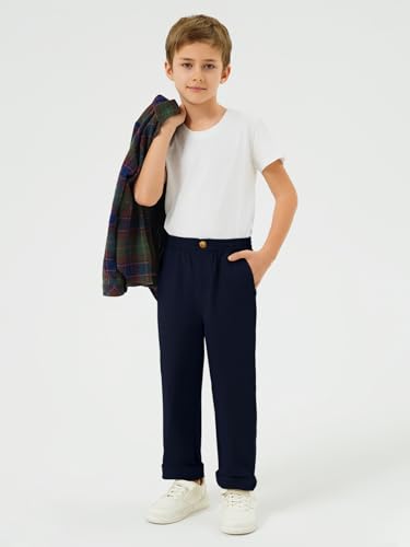 Haloumoning Boys School Uniform Chino Pants Kids Elastic Waist Pull on Twill Pants with Pockets 5-14 Years3