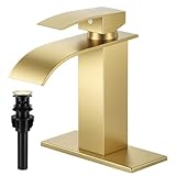 FDKW Brushed Gold Bathroom Faucets, Waterfall Bathroom Sink...