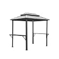 8x6 FT Grill Gazebo with Double Hardtop Roof - Aluminum BBQ Shelter with Side Shelves & Serving Tables, Permanent Metal Frame for Patio, Lawn, Deck, and Backyard, Weather-Resistant (Grey)