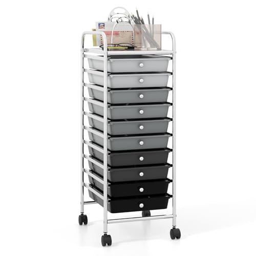 costway 10-drawer rolling storage cart, utility mobile trolley