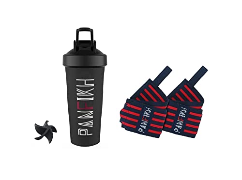 Image of Gym Protein Shaker Bottle with Wrist Supporter - Ideal for Exercise, Workout, Weight Lifting, Crossfit, and Powerlifting - Includes Thumb Loop Gym Wrist Band (2-in-1 Set)