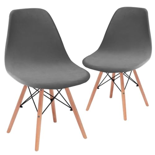Bifaunvogel Shell Chair Covers Velvet Mid Century Modern Dining Chair Covers Stertch Dining Room Shell Side Chair Slipcovers Lounge Armless Chairs Covers for Kitchen Dining Room Set of 2 Dark Gray