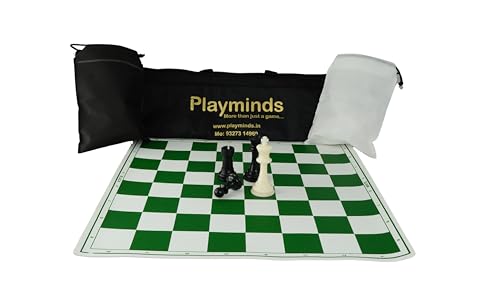 Image of 18'' X 18'' Professional Tournament Chess Set with Green Vinyl Foldable Chess Board Game with Solid Plastic Pieces with Extra Queens and Black Bag