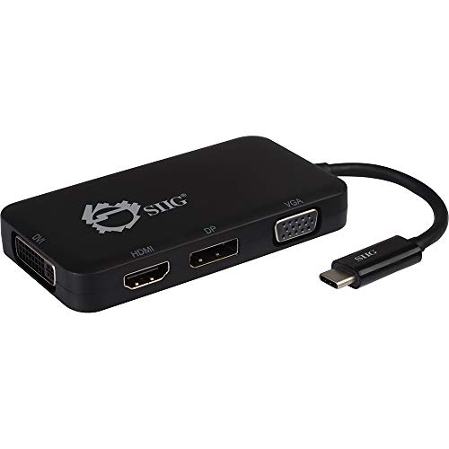 SIIG USB C to 4K HDMI/DisplayPort/VGA/DVI Multiport Adapter - Thunderbolt 3 Compatible - 4 in 1 for DisplayPort Alt Enabled Devices