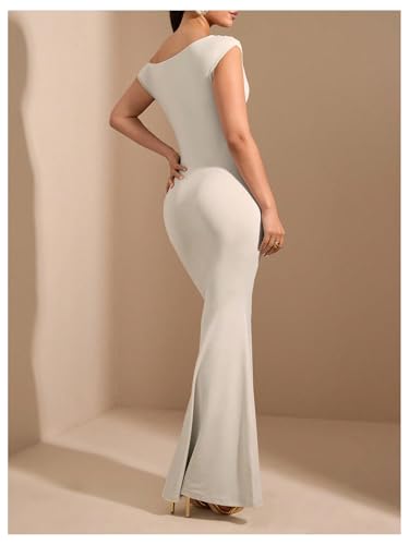 Verdusa Women's One Shoulder Dress Ruched Sleeveless Maxi Bodycon Fishtail Dresses2