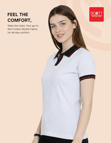 Image of Scott International Women's Cotton Polo T-Shirt | Half Sleeve Plain Collar Tee | Stylish Casual Top | Plain T-Shirt for Girls | Workwear for Office & Casual Wear