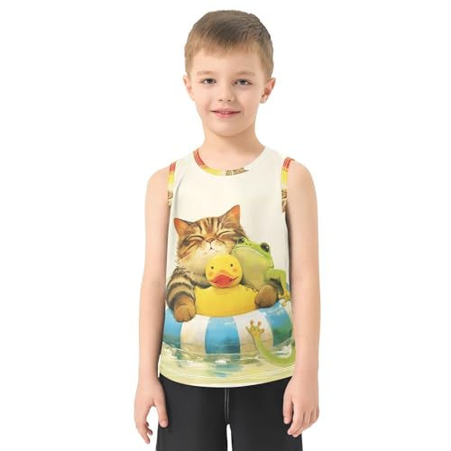 Bolaz Boys Athletic Quick Dry Tank Top Sleeveless Workout T Shirts Age 11-15,Cat and Frog Duck2