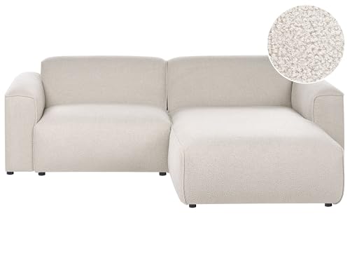 Beliani Sofá esquinero 3 plazas tapizado de bouclé Patas de Madera de Pino salón Modelo Beige Faaborg