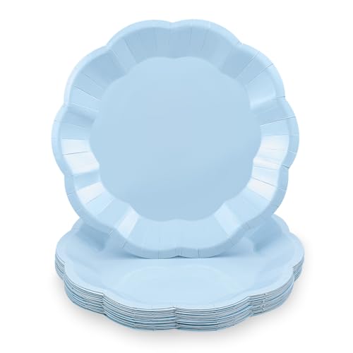 Image of NatNarr 30 Pcs Light Blue Paper Plates 7 Inch Scalloped Dessert Plates | Baby Blue Cake Plate Cute Small Plate Disposable for Summer Pool Party, Wedding, Boy Baby Shower, Birthday, Party