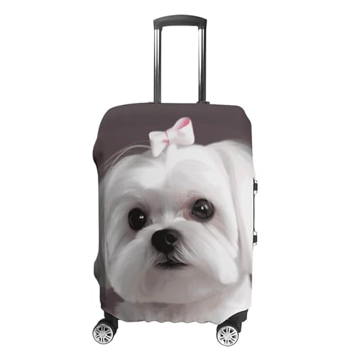 Anti-Scratch Luggage Cover Lovely Maltese Dog Printed Luggage Case Protector Washable Suitcase Covers Elastic Suitcase Protector for Size L (26-28 inch) Luggage