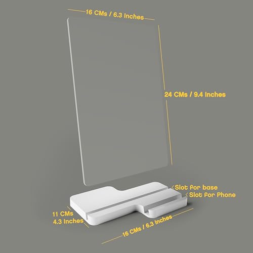 Image of Minimalist Acrylic Desk Board (24x16 CM) | Blank Reusable Writing Surface for Notes, Reminders & Planning | White Acrylic Base With Slot for Phone| With 2 Markers & Cleaning Fabric | Blank | Regular Size