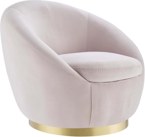 Image of Modern Accent Chair Single Seater Channel Tufted Round Shaped Fluffy Chair for Living Room, Bedroom, Apartment (Baby Pink)