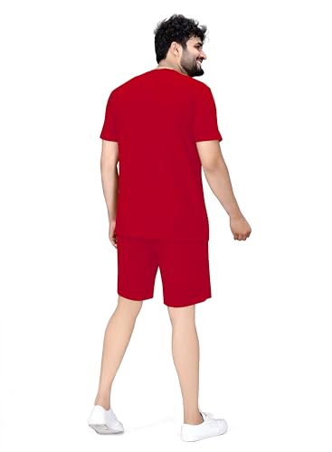 Image of ELLITI Cotton Blend Solid Casual Round Neck Half Sleeve Oversized Co-ord Set Men's, Pyjama Set, Sleepwear Loungewear T-Shirt and Shorts Combo for Men, Night Wear for Men, Night Suit for Men's