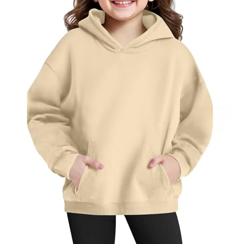 Girls Oversized Hoodies Solid Color Pullover Shirt Long Sleeve Hooded Sweatshirt Loose Fit Workout Tops Kids Clothes