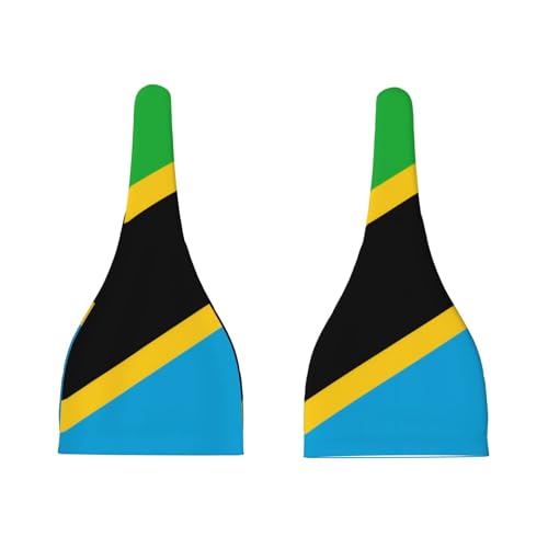 Tanzania Flag Print Newborn Baby Hat, Soft Top Knotted Beanie Cap, Cute Infant Headwear for 0-6 Months Welcome Party Black3