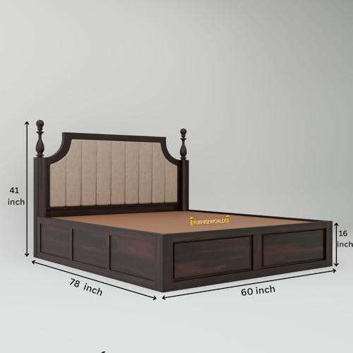 Image of Sheesham Wood Queen Size Bed Classic Design Wooden Double Bed with Storage Cot Bed Furniture for Bedroom Classic Walnut 1 Year Warranty