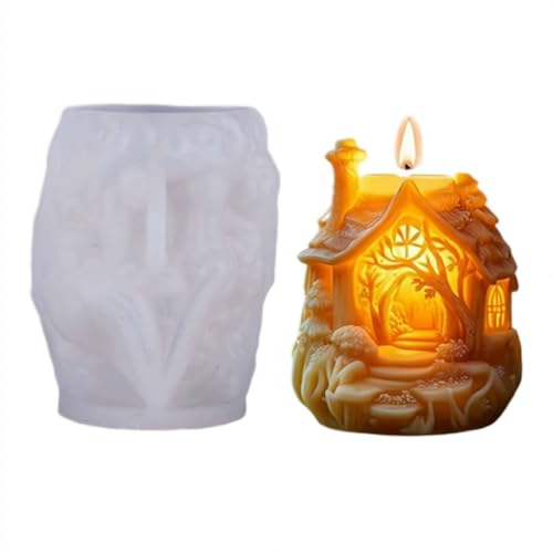 Molde de silicona para velas de casa de árbol de bosque de hadas, moldes de resina de resina en forma de casa 3D, para decoración del hogar y fabricación de velas, chocolate, cera de aromaterapia y