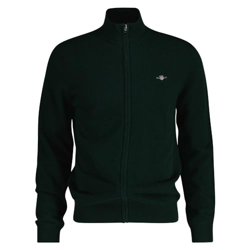GANT Cárdigan extrafino con Cremallera de Lana de Cordero, Tartán Green, M