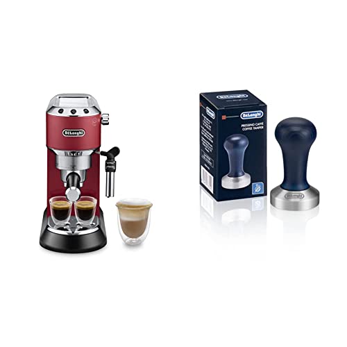 De'Longhi Dedica Style, Machine expresso pour préparer des boissons café et lactées, EC685R, 220-240V 50/60Hz, 1L,Rouge & DLSC058-Tasseur de café en acier...