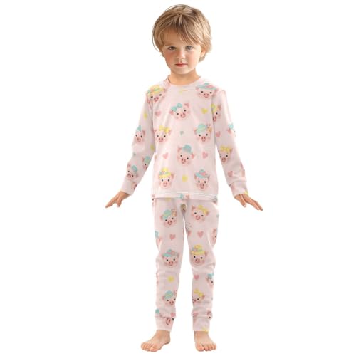 Pajama Sets Long Sleeve Cute Pig Faces with Hats Soft Comfy Sleepwear 2 Piece PJS 3-8T2