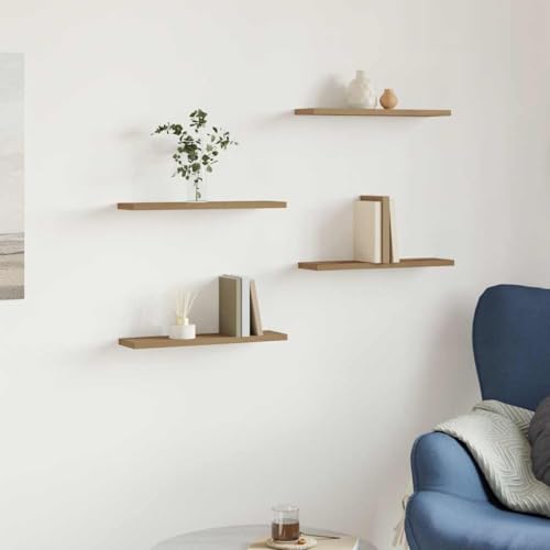 LLEZKBR Estantería de pared de 4 piezas de roble artesanal de 40 x 10 x 1,5 cm, madera de ingeniería