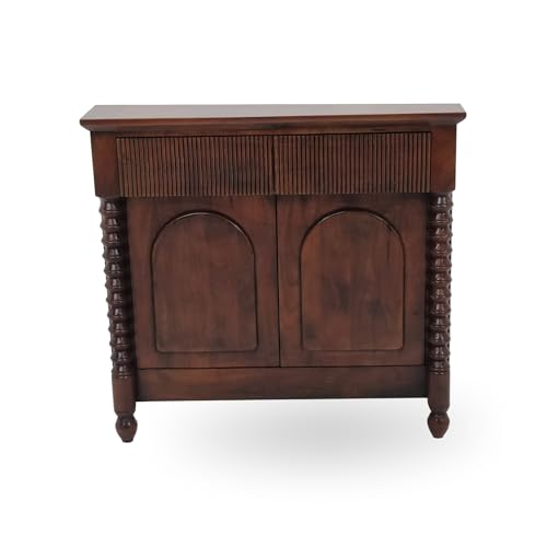 Image of Gharaana Kanak Wooden Console Table, Brown, with Spindle Legs and Arched Doors, 89 x 41 x 91 cm