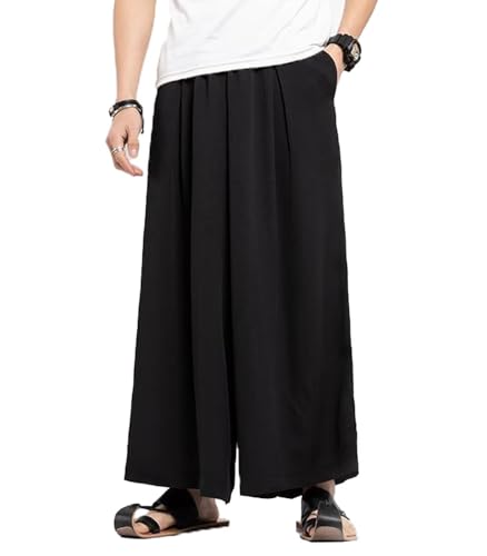 INVACHI Men's Casual Wide Leg Harem Pants Solid Baggy Japanese Pants Lightweight Breathable Elastic Waist Hakama Pants