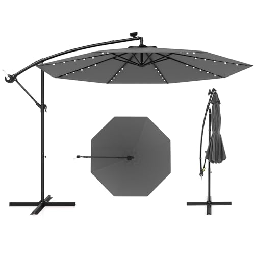 COSTWAY Parasol Déporté 3x3M avec 40 LED Solaire, Parasol de Jardin Extérieur à Manivelle,...