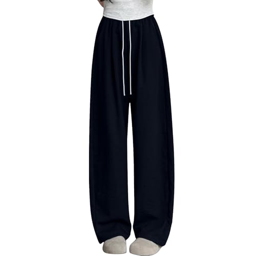 Women's Casual Pants High Waisted Slacks Lounge Baggy Flowy Palazzo Pants Drawstring Elastic Waist Wide Leg Beach Trousers