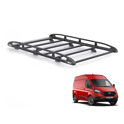 Rhino Black Roof Rack for Ford Transit Custom 2013-2024 Van (Only Suitable for High (H2) Roof with Long (L2)) Heavy Duty KammRack Black with Integrated Ladder Roller (B620)