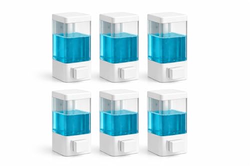 Image of Wall Mounted Liquid Soap Dispenser | Manual Handwash & Sanitizer Dispenser | Refillable Bathroom & Kitchen Soap Dispenser | Leak-Proof Push Button Design | White | Pack of 6
