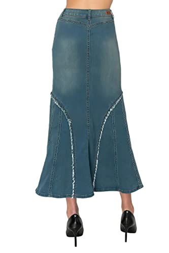 Women's Juniors/Plus Size Stretch Denim Long Mermaid Silhouette Skirt (87932)3