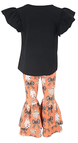Image of Unique Baby 2 Piece Girls Double Bell Bottom Leggings Outfit with Short Sleeved Shirt Kid and Toddler Clothes Set