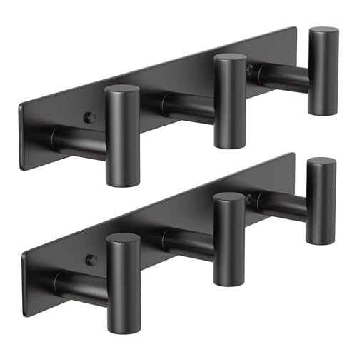 Image of PMMASTO Coat Rack Wall Mounted, 3 inchT Shaped Wall Hooks for Hanging, Heavy Duty Stainless Steel Coat Hook Rail for Hat Towel Robes in Bathroom Kitchen Mudroom Entryway (Black, 2PC)