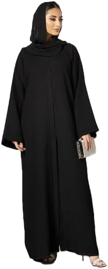 RAHMA Black color Traditional closed style Abaya in premium twill fabric with Long Sleeves and Headscarf for Women RAHMA Black color Traditional closed style Abaya in premium twill fabric with Long Sleeves and Headscarf for Women