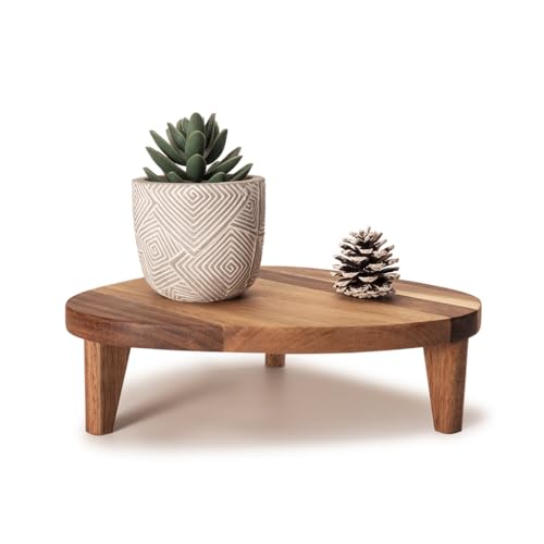 RiLiKar Acacia Wood Corner Pedestal Stand Triangle Decorative Farmhouse Wood Riser for Display Wooden Stand Soap Tray Candle Plant Holder Kitchen Bathroom Coffee Bar Counter Organizer