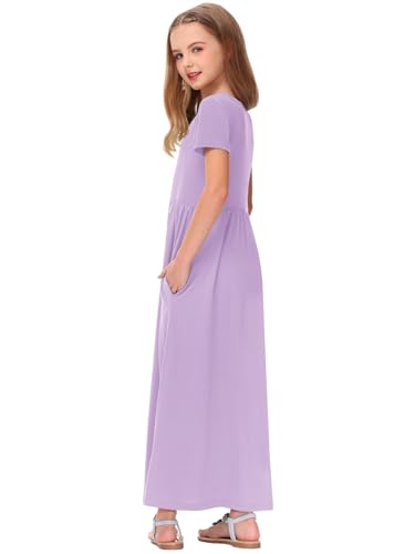 Image of Deerose Girls Maxi Dress Short Sleeve Casual Long Dresses with Pockets 5-14 Years