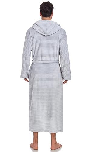 Mens Fleece Robe Hooded Plush Full Length Plush Bathrobe Warm House Robe2