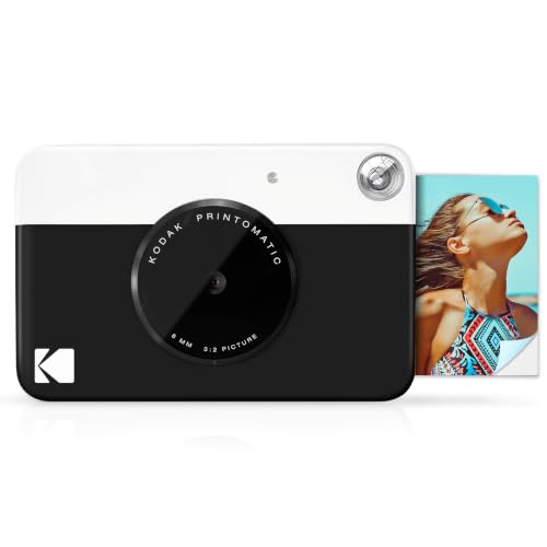 KODAK Printomatic Cámara digital instantánea - Fotos de calidad en papel fotográfico adhesivo Zink 2x3' - 5MP, portátil, regalo creativo para cumpleaños, Navidad, fiestas - Negro